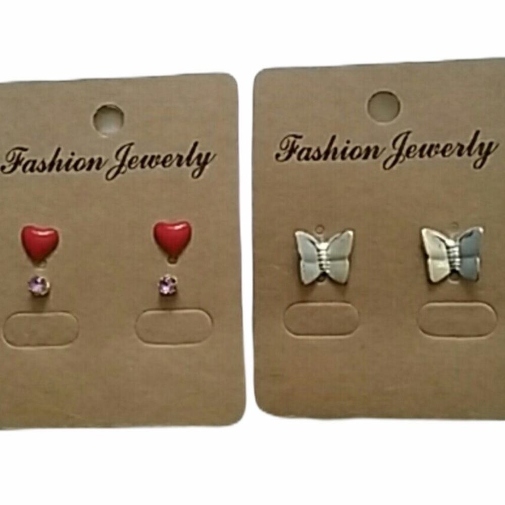 3 Pairs Stud Earrings Butterfly Heart Garnet